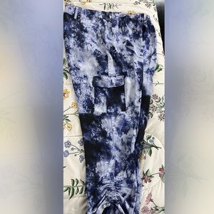 Blue tie dye cargo pants